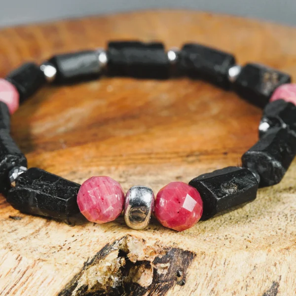Bransoletka z turmalinem i rodonitem - STRAŻNICZKA NOCY